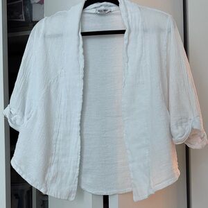 White Textured Open-Front Cardigan